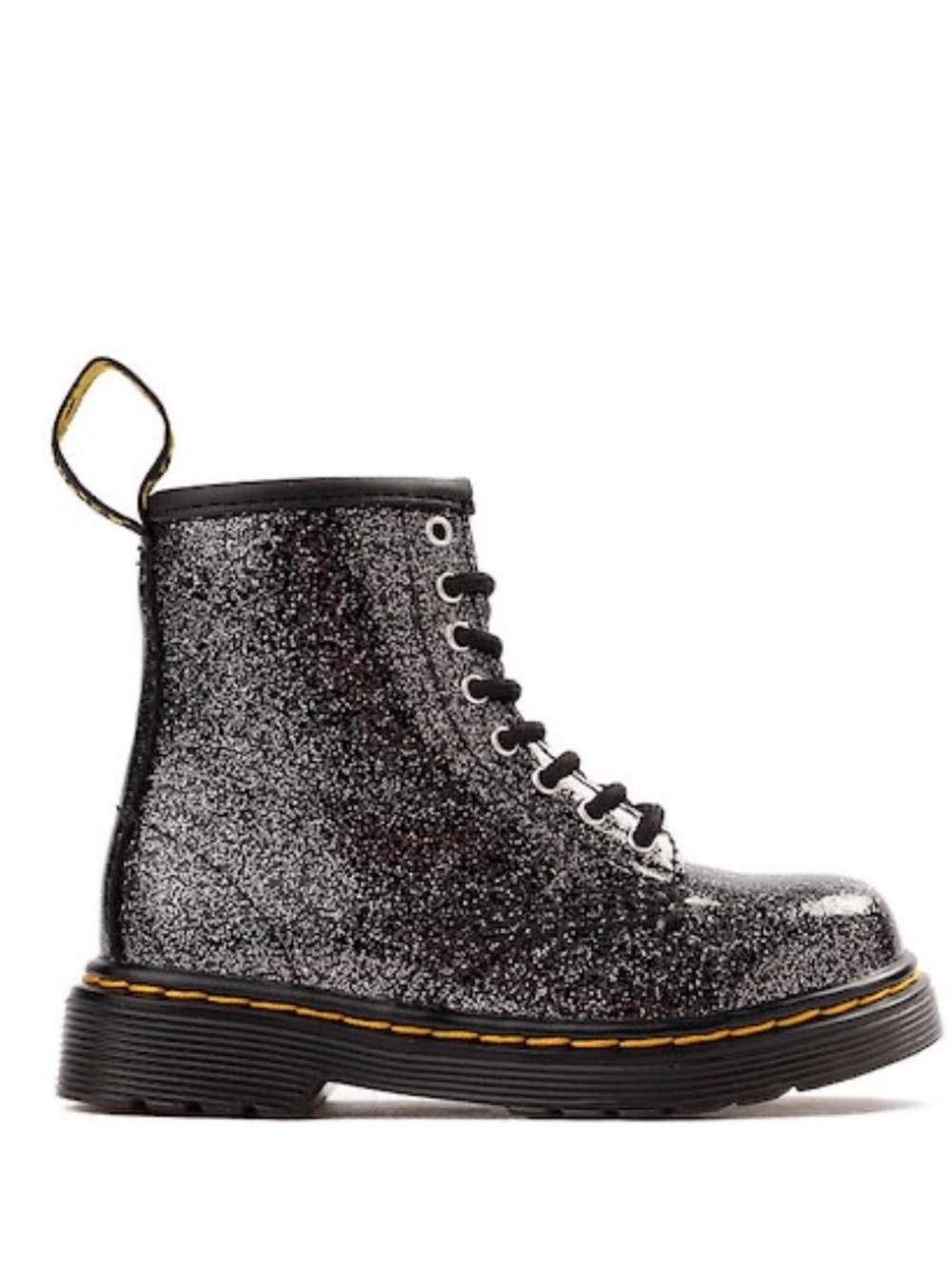 Dr. Martens Black Glitter Lace-Up Boot zipper side